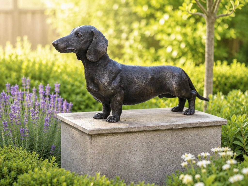 Bronzen beeld / TECKEL / 73 cm lang / tekkel, Dierenbeeld, Nieuw, Info@huisentuindecoratiemarie.nl, Huis en tuin decoratie marie