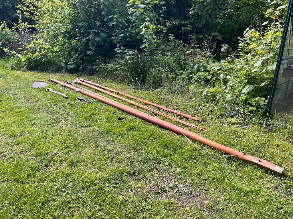 16m2 zeilboot onderdelen mast giek, gaffel, helmstok, Ophalen, Gebruikt, Tuigage en Masten, Zeilboot