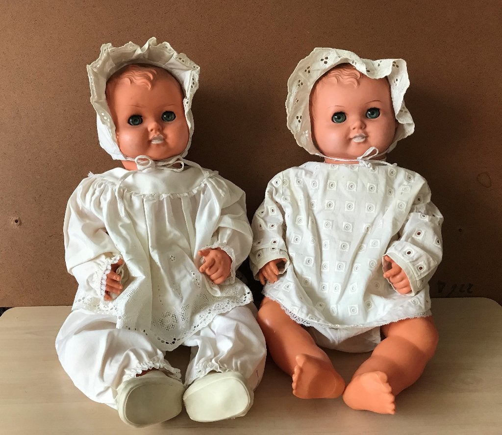 Vintage Pop Baby Poppen Tweeling 50 cm 1960s, Ophalen of Verzenden, Gebruikt, Pop