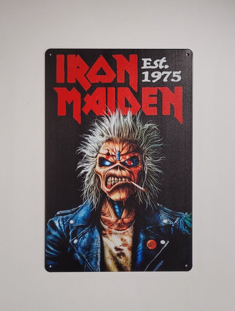 Iron Maiden Est 1975 reclamebord van metaal wandbord deco, Info@deconoord.nl, Deco Noord, Nieuw, Ophalen of Verzenden