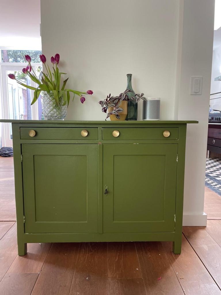 Vintage groen dressoir met lades en deuren, Ophalen