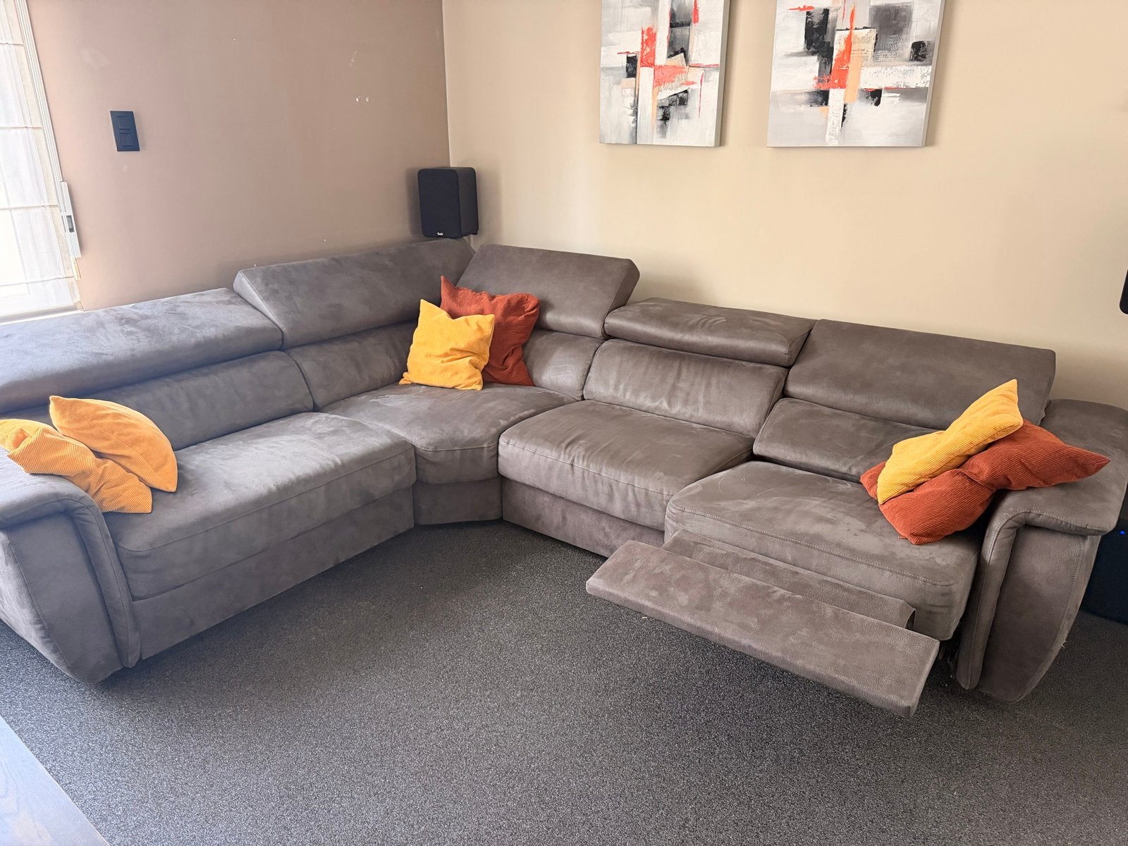 Grote hoekbank met relaxfunctie - Grijs, Ophalen, Gebruikt, Stof