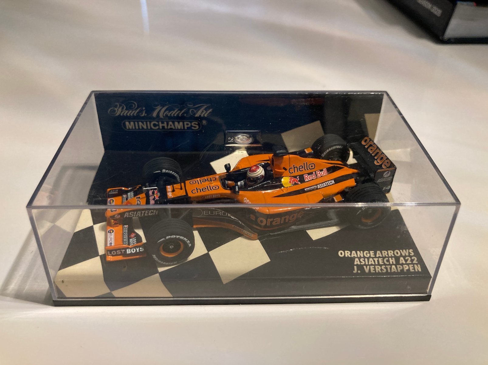Jos verstappen orange arrows assitech a22, Hobby en Vrije tijd, Modelauto's | 1:43, Ophalen of Verzenden, Nieuw, Auto, MiniChamps