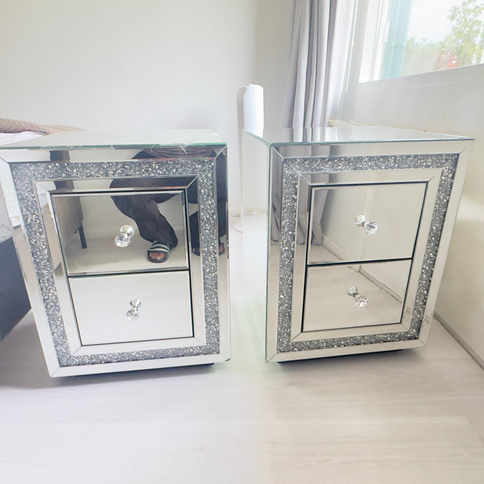 luxe spiegel nachtkastjes – zilver, Ophalen of Verzenden, Zo goed als nieuw, 65 cm of meer, 70 cm of meer