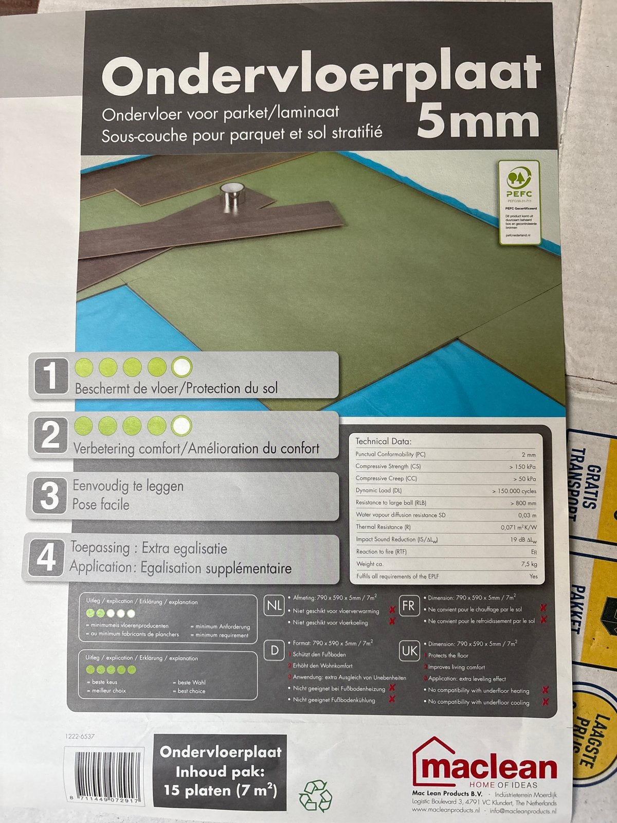 Ondervloer plaat 5mm, ruim 8m2, Ophalen, Nieuw, Overige materialen, Minder dan 20 mm