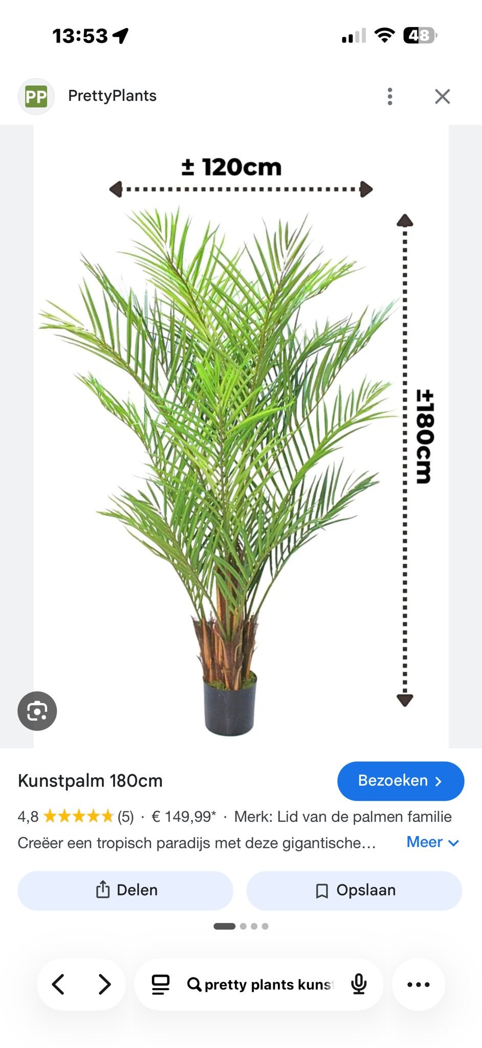 Kunstpalm 180 cm incl betonnen pot., Ophalen, Zo goed als nieuw
