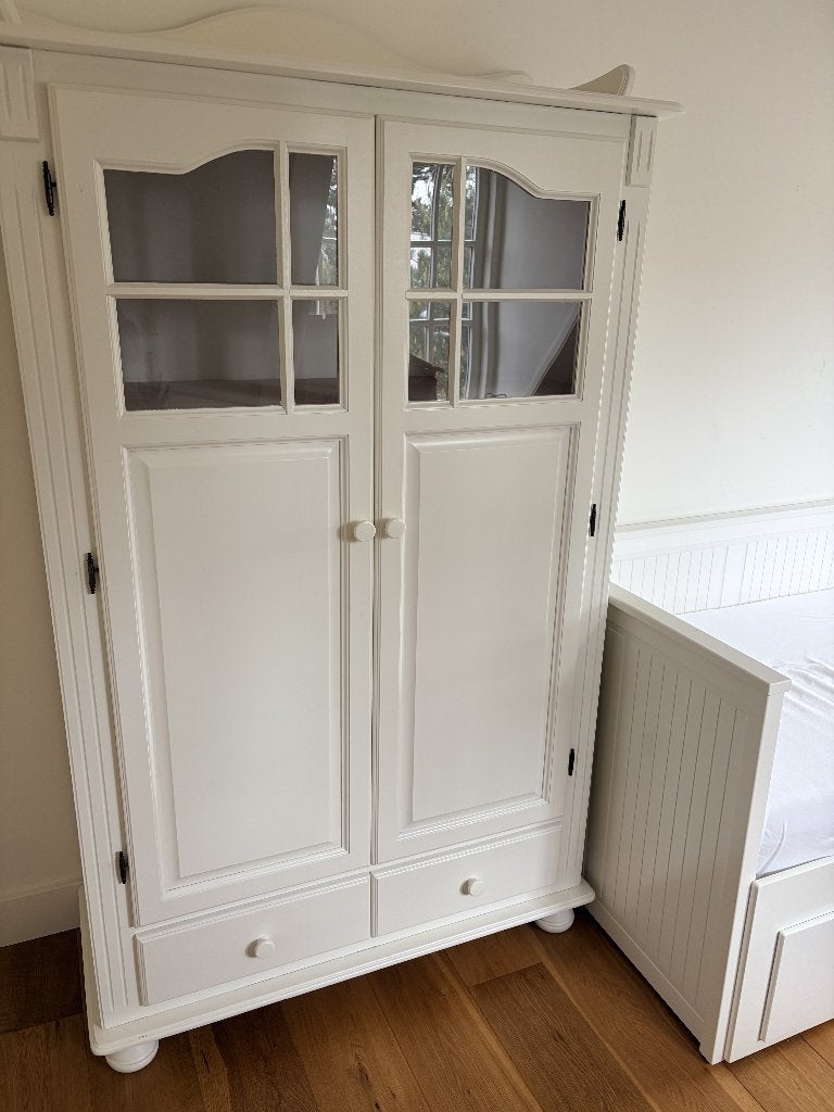 Leuke brocante vntage witte kledingkast meisjes kamer, Gebruikt, 100 tot 150 cm, Glas, 150 tot 200 cm