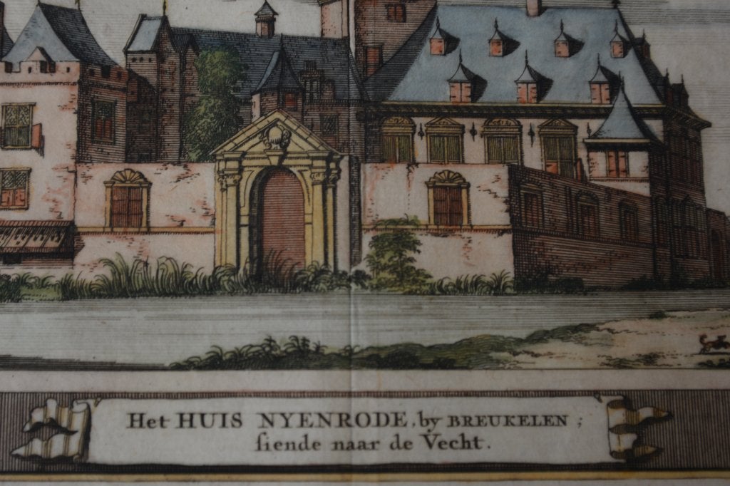 NIJENRODE BREUKELEN SCHIJNVOET GRAVURE 1711 Gekleurd Uit E22, Antiek en Kunst, Kunst | Etsen en Gravures, Verzenden, Stadsgezicht