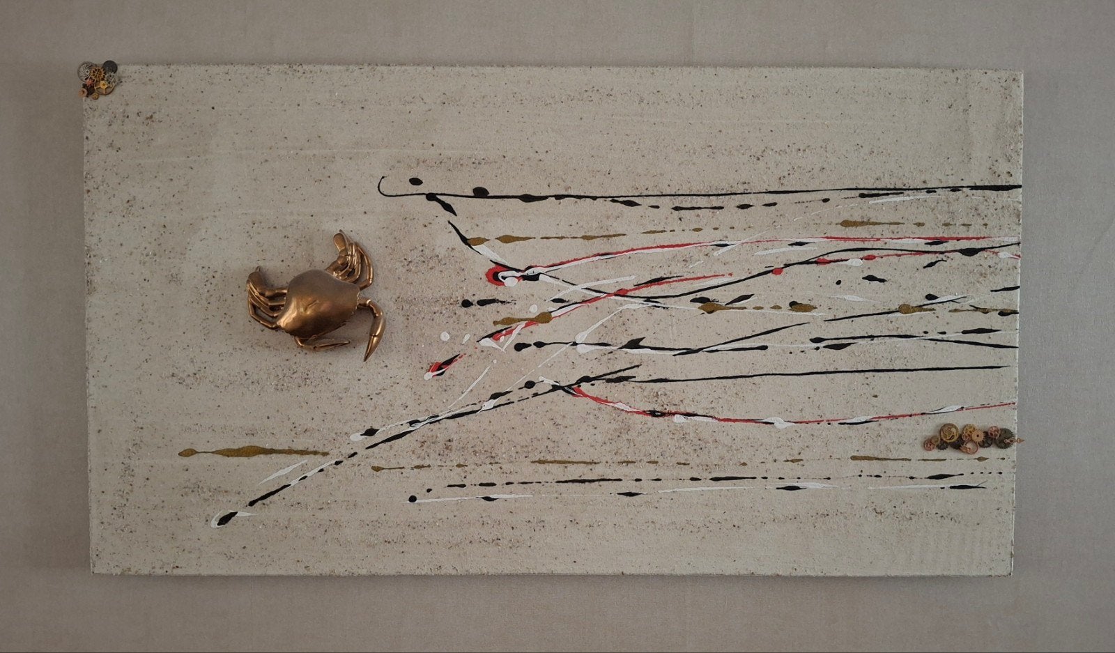 2 luiks schilderijen met gouden krab en kreeft, Ophalen, Schilderij