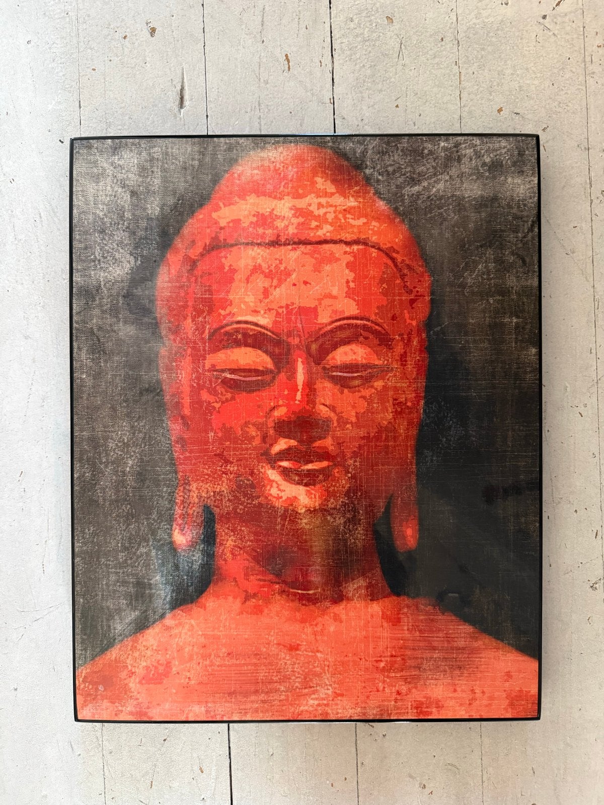 Boeddha Hoofd Kunstwerk op Paneel - ( 50 x 40 cm), Paneel, Abstract, Ophalen of Verzenden, Origineel werk