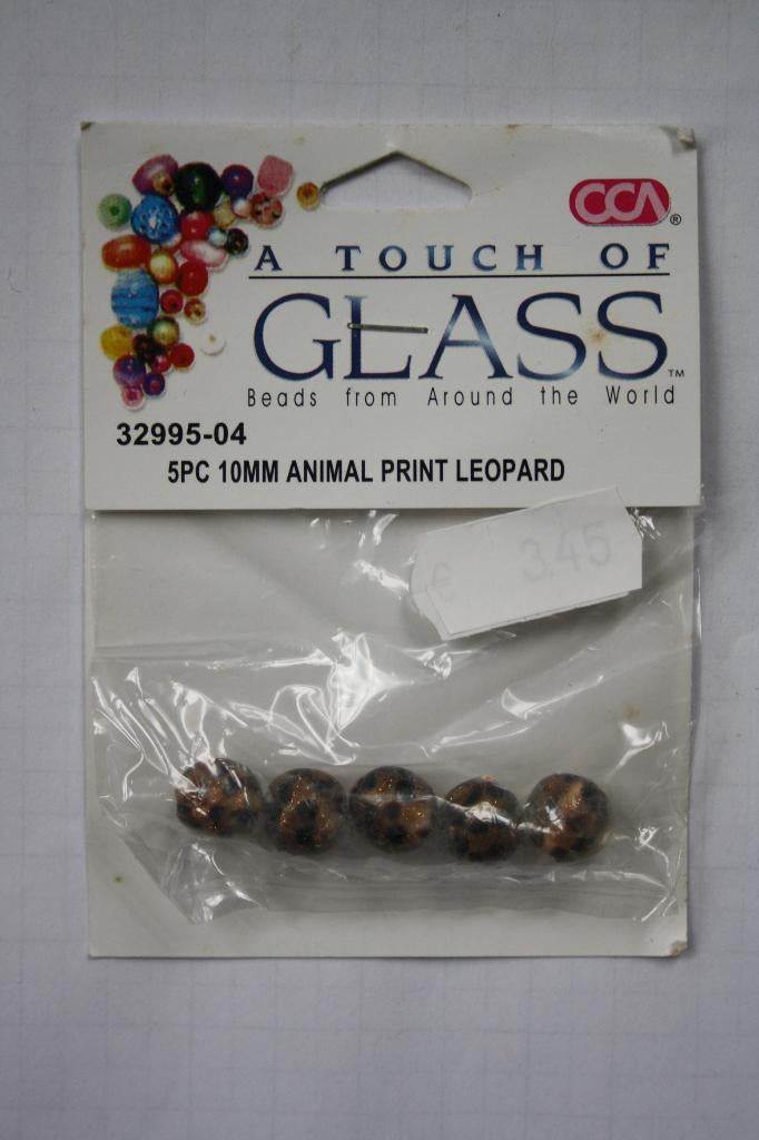 5 zakjes glaskralen animal print leopard 10mm, Ophalen of Verzenden, Nieuw, Kraal