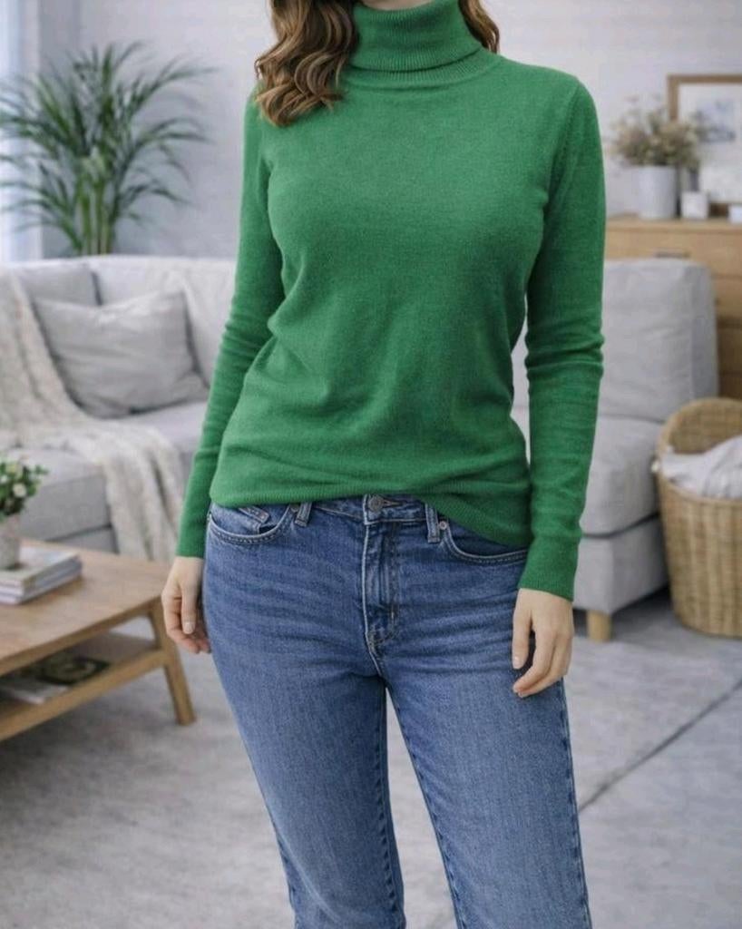 Groene coltrui cashmere mix – zacht & stretchy – maat S/M, Maat 38/40 (M), Tandem, Ophalen of Verzenden, Gedragen