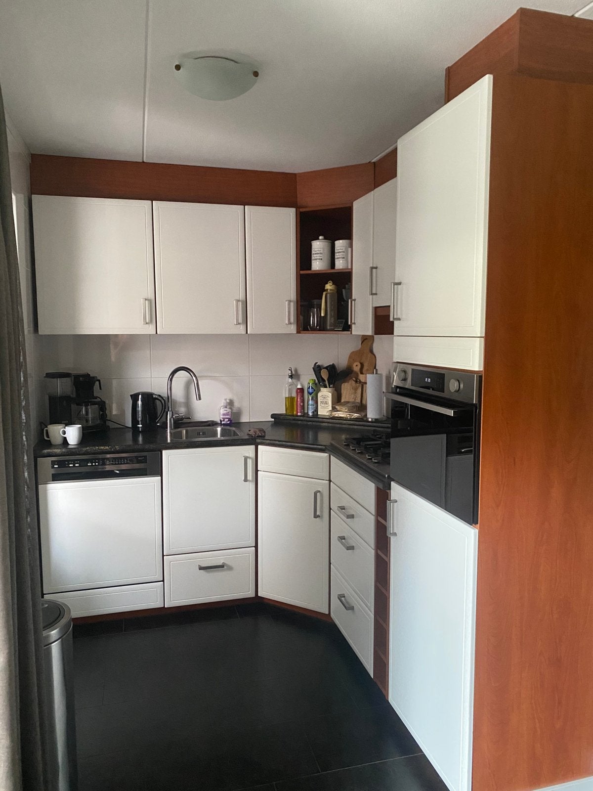 Hoekopstelling witte keuken, Huis en Inrichting, Keuken | Complete keukens, Ophalen, Gebruikt, Wit, Hoekkeuken