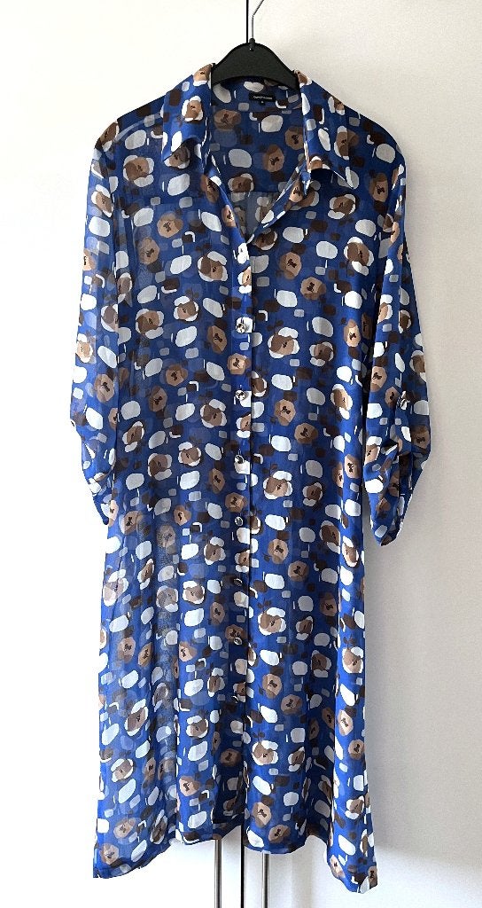 🌻Leuke blauwe blouse jurk met print van Caroline Biss 42, Maat 42/44 (L), Gedragen, Caroline Biss, Onder de knie