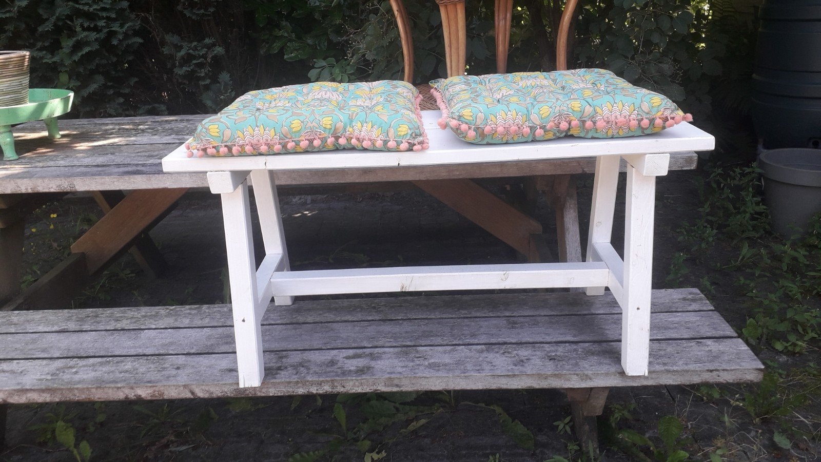 Wit bankje voor buiten of binnen 1 meter bij 50 cm, Ophalen, Rond, Overige materialen