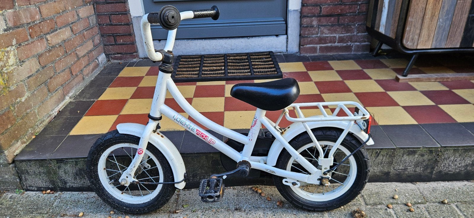 Kinderfiets 12,5 inch - Wit met terugtraprem, Ophalen, Terugtraprem, Gebruikt, Loekie