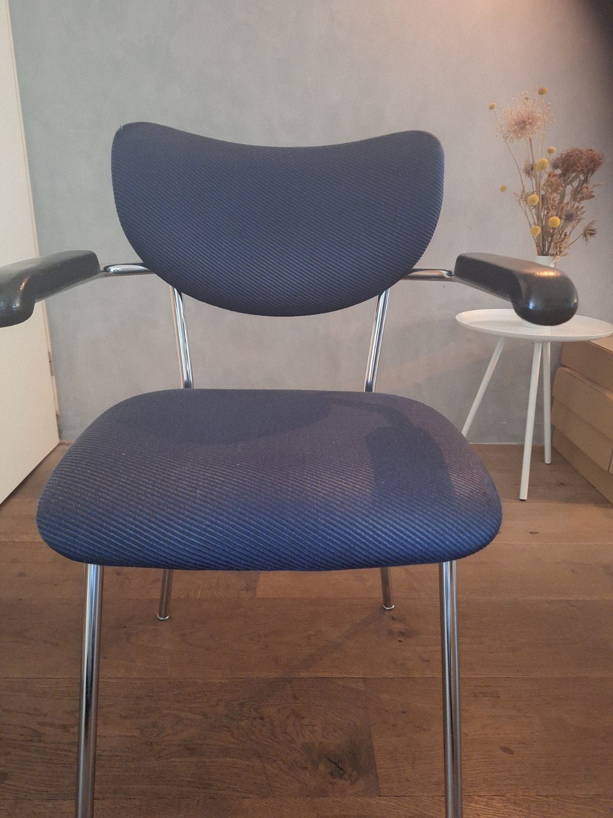 Vintage design stoel Gebroeders De Wit 3211, Ophalen, Gebruikt, Blauw, Metaal