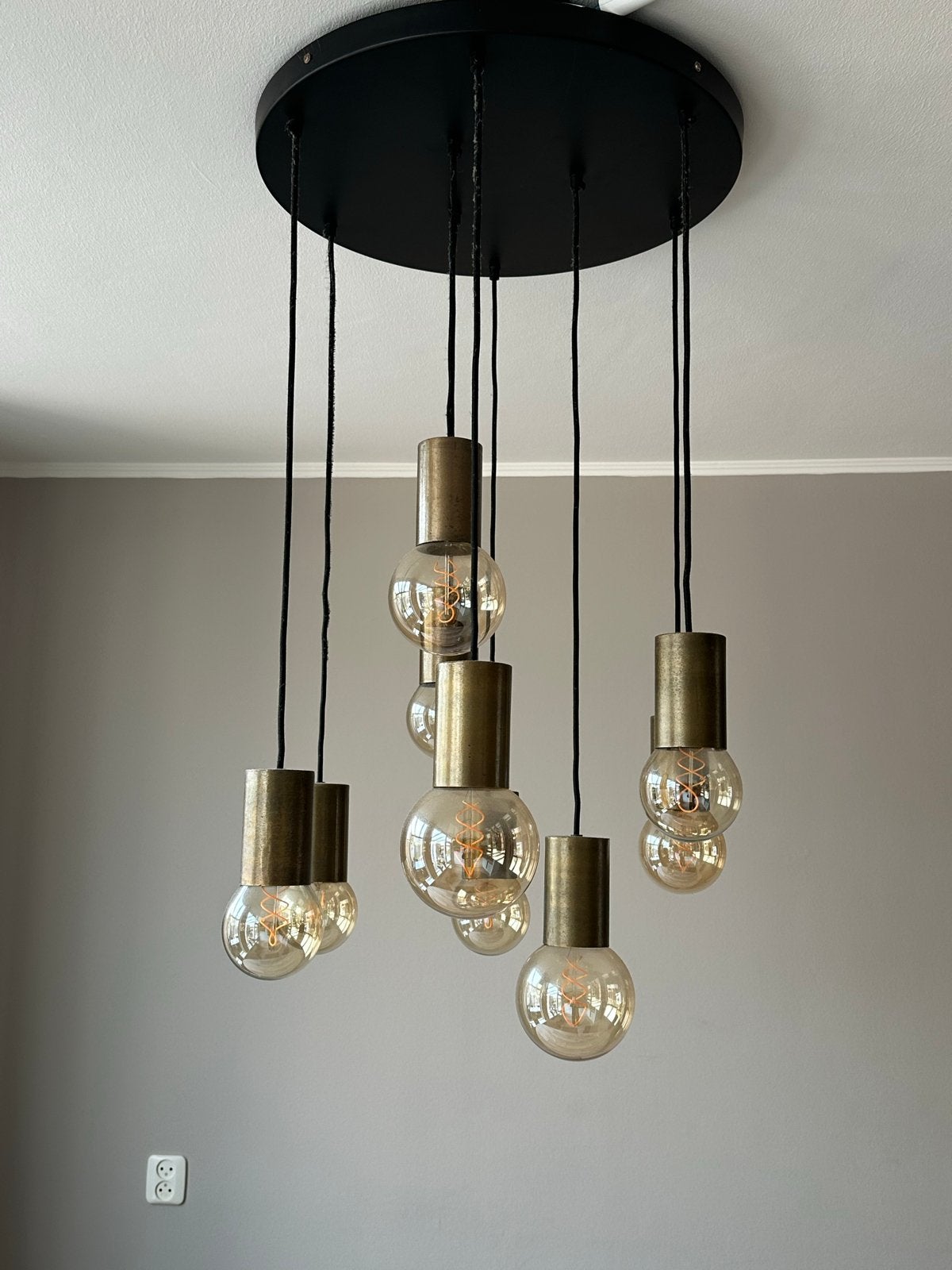Moderne hanglamp met 9 lichtpunten, zwart en brons, Ophalen, Zo goed als nieuw, Metaal, 75 cm of meer