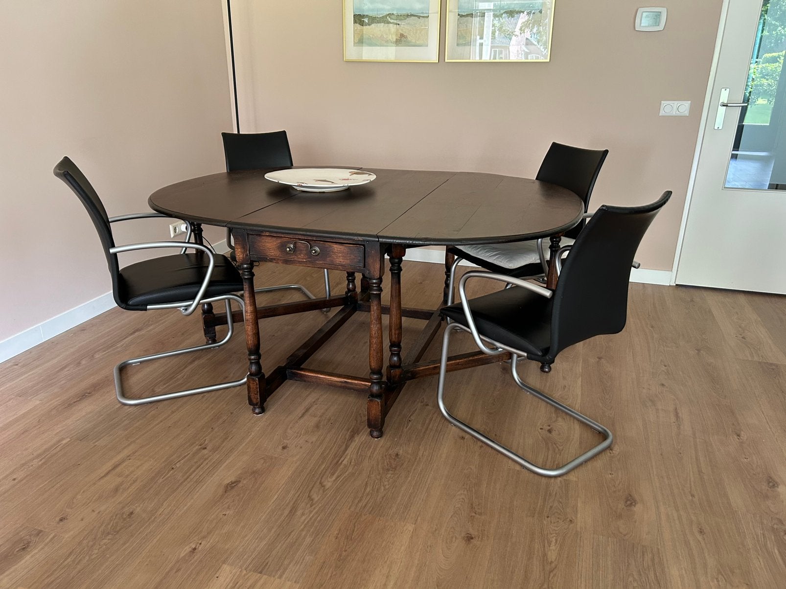 Antieke engelse eetkamertafel, Ophalen, Gebruikt, 100 tot 150 cm, Eikenhout