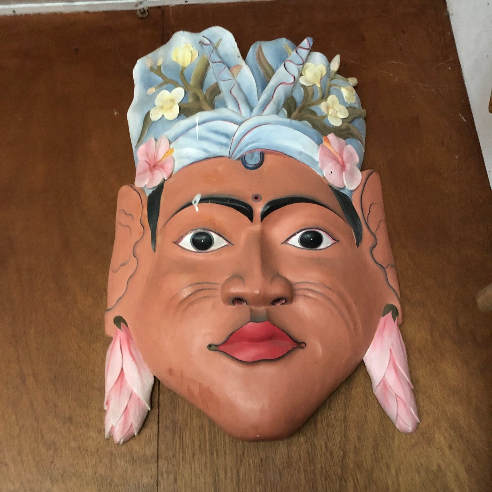 Decoratief Houten Masker - Handgesneden en Geschilderd, Hout, Masker, Handgemaakt, Ophalen of Verzenden