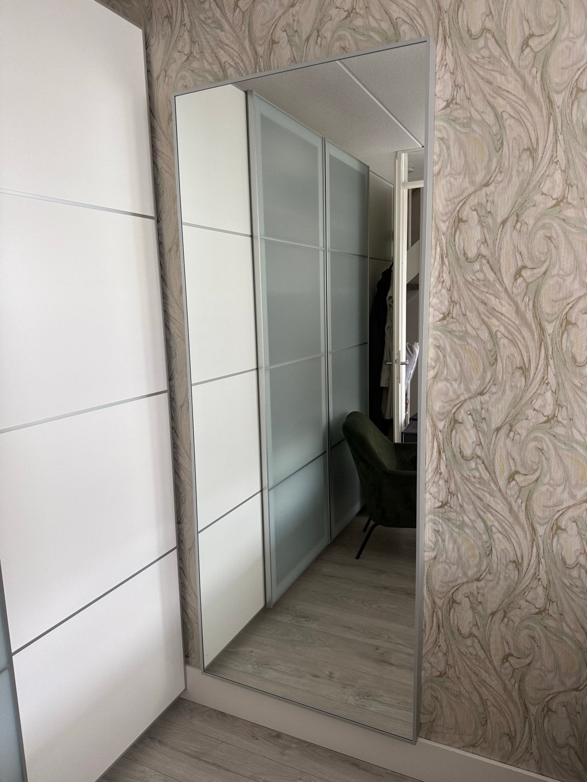 Ikea hovet spiegel zilveren rand, Ophalen, Zo goed als nieuw, 150 tot 200 cm, Rechthoekig