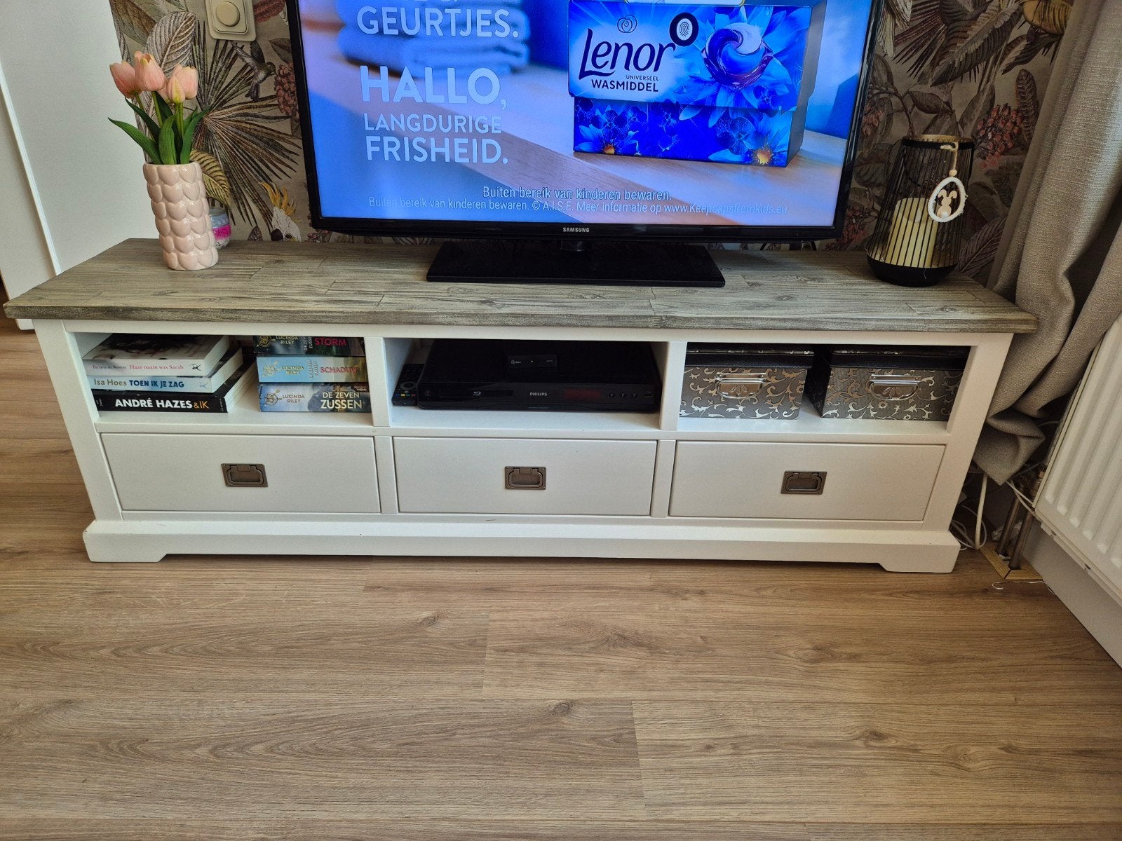 TV-meubel van acaciahout, Huis en Inrichting, Ophalen, Gebruikt, 100 tot 150 cm, Modern landelijk