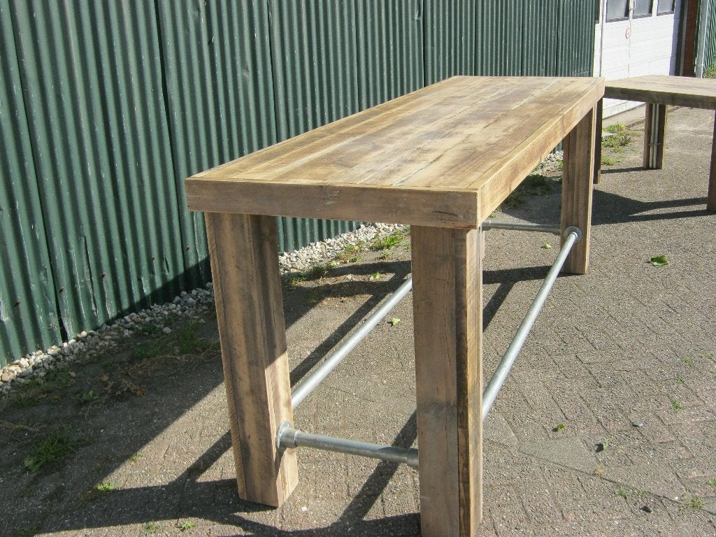 Steigerhouten tafel, geschuurd en blank afgelakt, Ophalen, Gebruikt, Industrieel, robuust, 200 cm of meer
