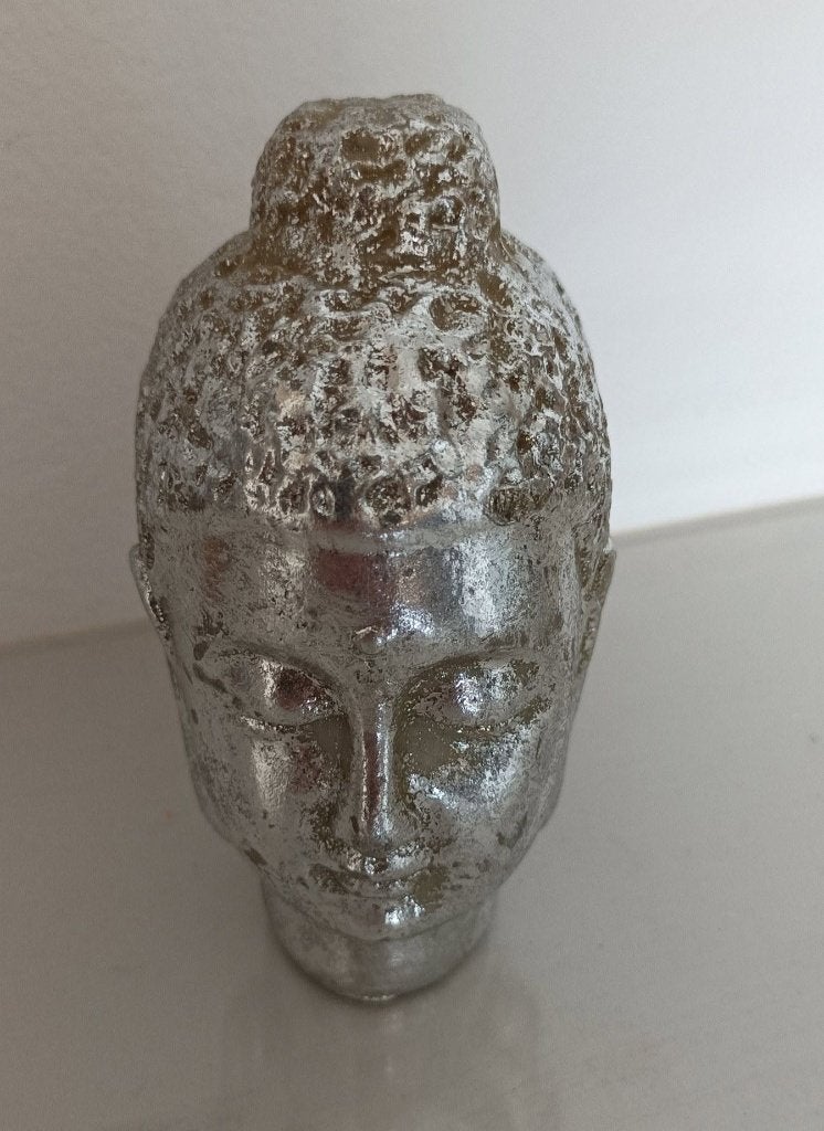 Zilverkleurige klein Boeddha Hoofd Decoratie, Huis en Inrichting, Ophalen of Verzenden, Gebruikt, Zilver