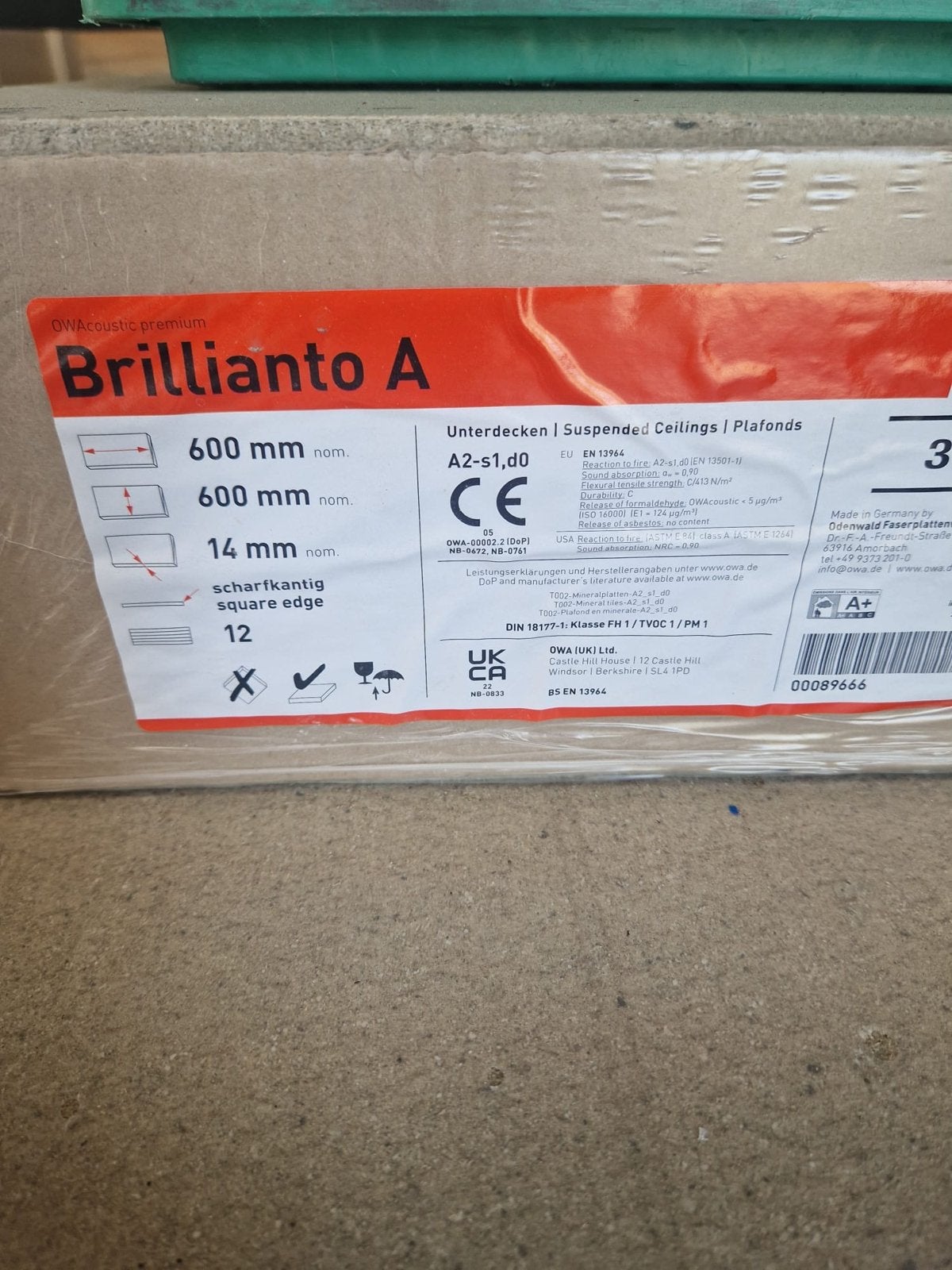 9 dozen OWA Brillianto A systeemplafondplaten 600x600x14mm, Ophalen, Nieuw