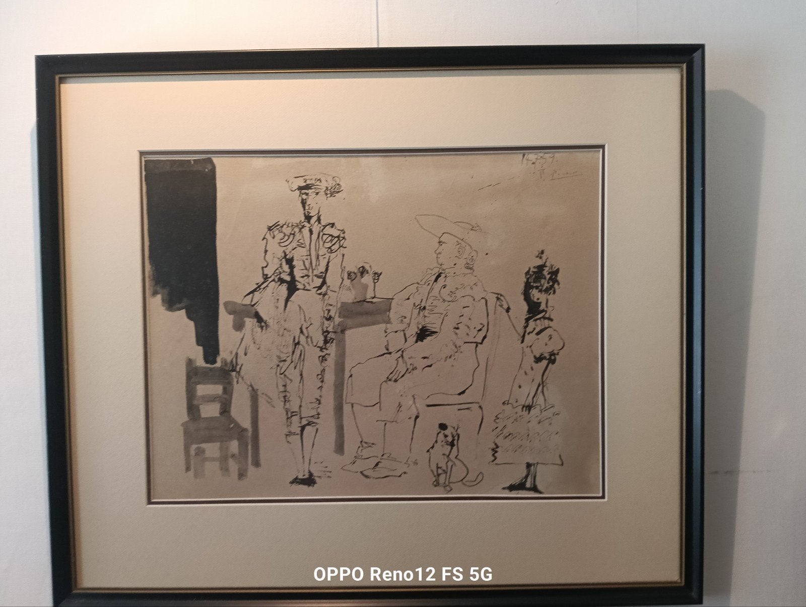 Gesigneerde Picasso tekening - Stierengevecht scène, Ophalen of Verzenden, Tekening, Pentekening, Achter glas