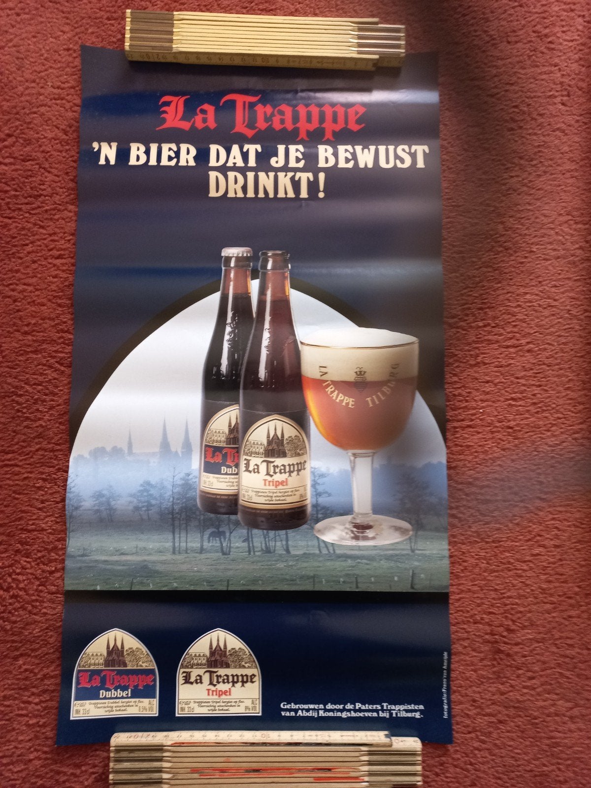 Vintage La Trappe Bier Poster Jaren '80 - Dubbel & Tripel, Ophalen of Verzenden, Gebruikt, Rechthoekig Staand, Reclame