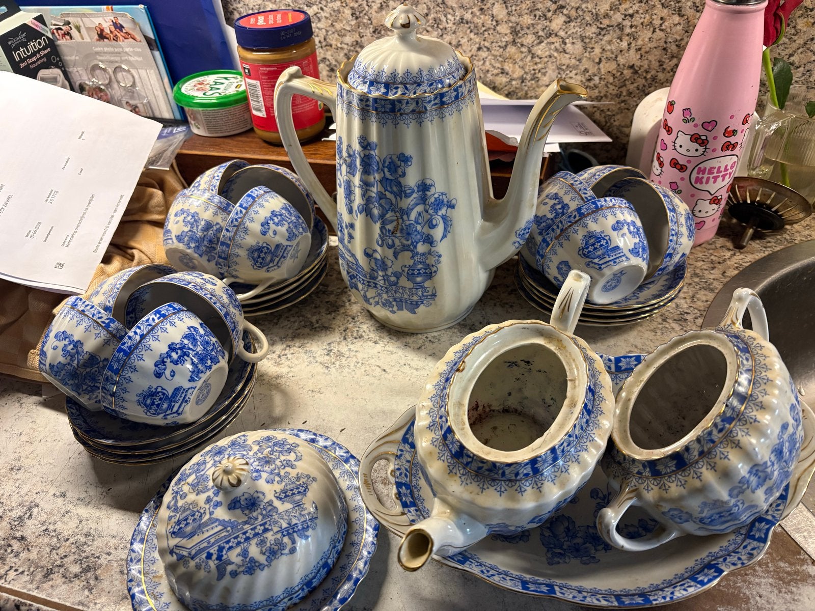 Antiek Blauw-Wit Servies - Koffie, Thee & Ontbijt Set, Ophalen