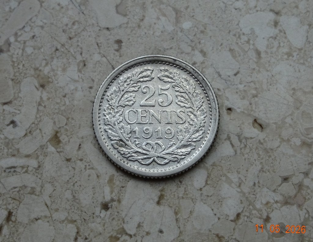 25 cent 1919, Verzenden, Zilver, 25 cent, Koningin Wilhelmina