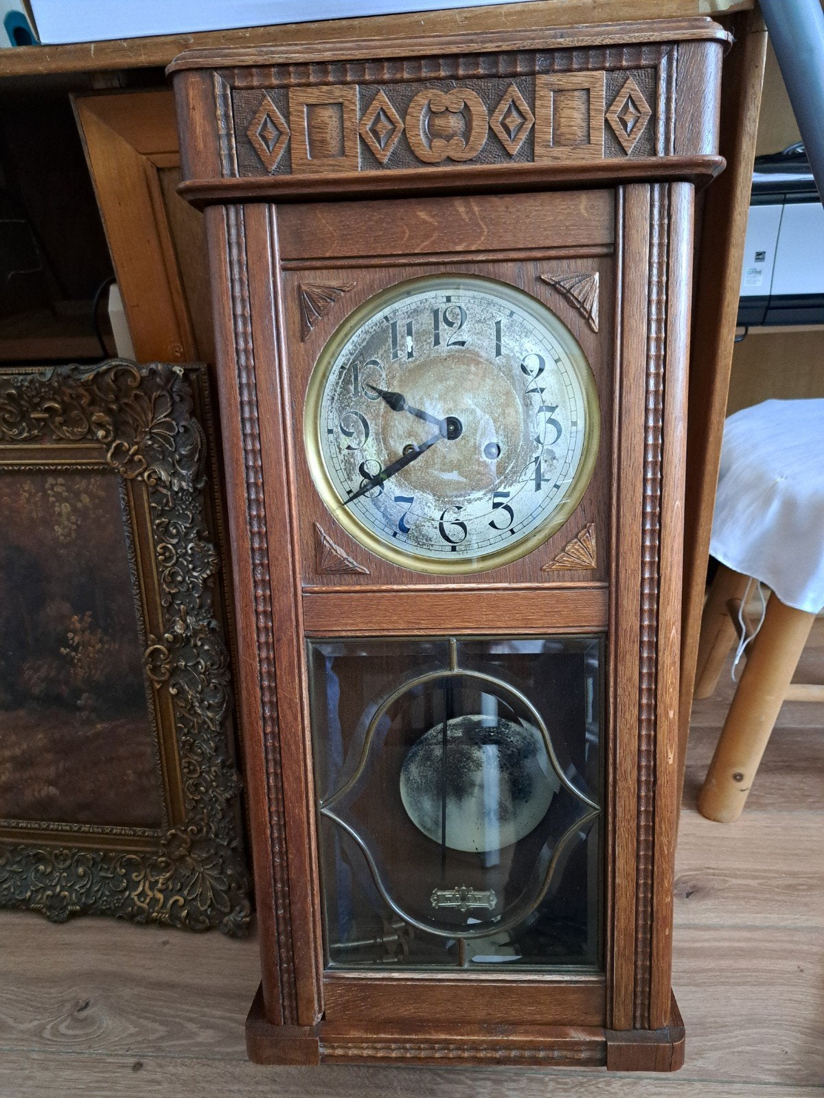 Eiken Wandklok met Slinger, Antiek en Kunst, Ophalen