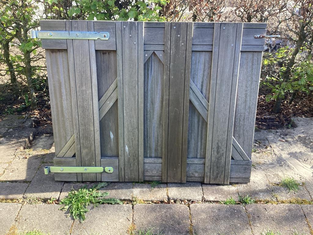 Hardhouten Poort 115x90cm - bankirai, op maat gemaakt, Tuin en Terras, Tuinhekken en Hekwerk, Ophalen, Met poort, Gebruikt, Tuinhek