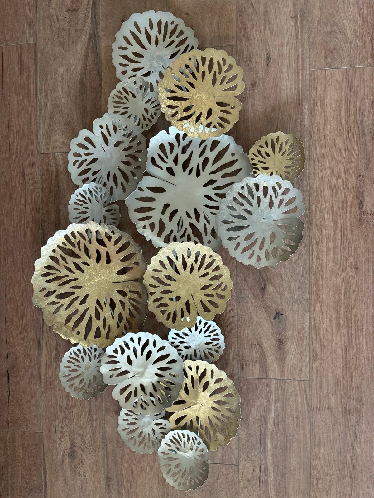 Goudkleurige en zilverkleurige wanddecoratie 135x80cm, Ophalen, Metaal, Decoratieobject, Modern