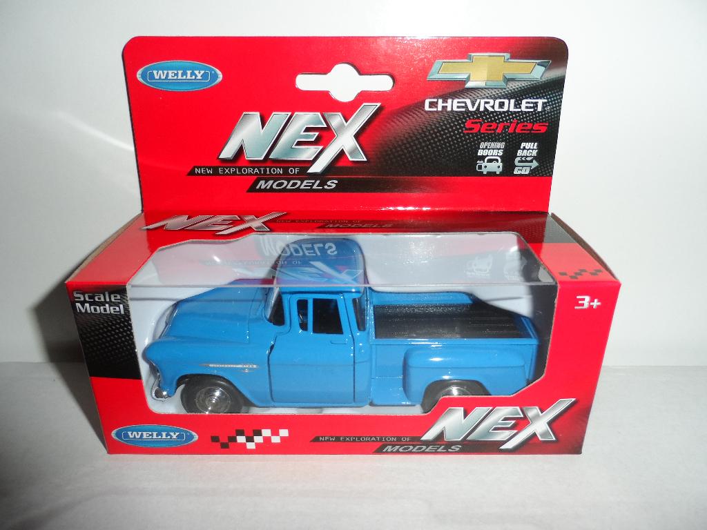 Welly - 1955 Chevrolet Stepside Pickup (blauw) 1:36, Ophalen of Verzenden, Nieuw, Auto
