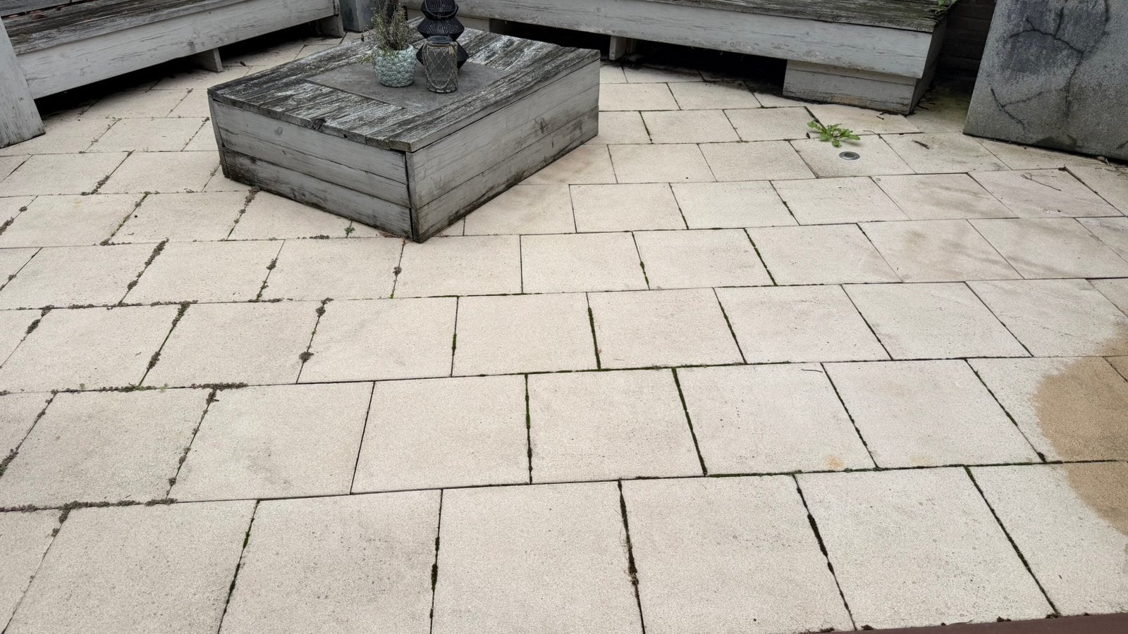 GRATIS beige gecoate terras tegels 40x40, Ophalen, Gebruikt, 10 m² of meer, Beton
