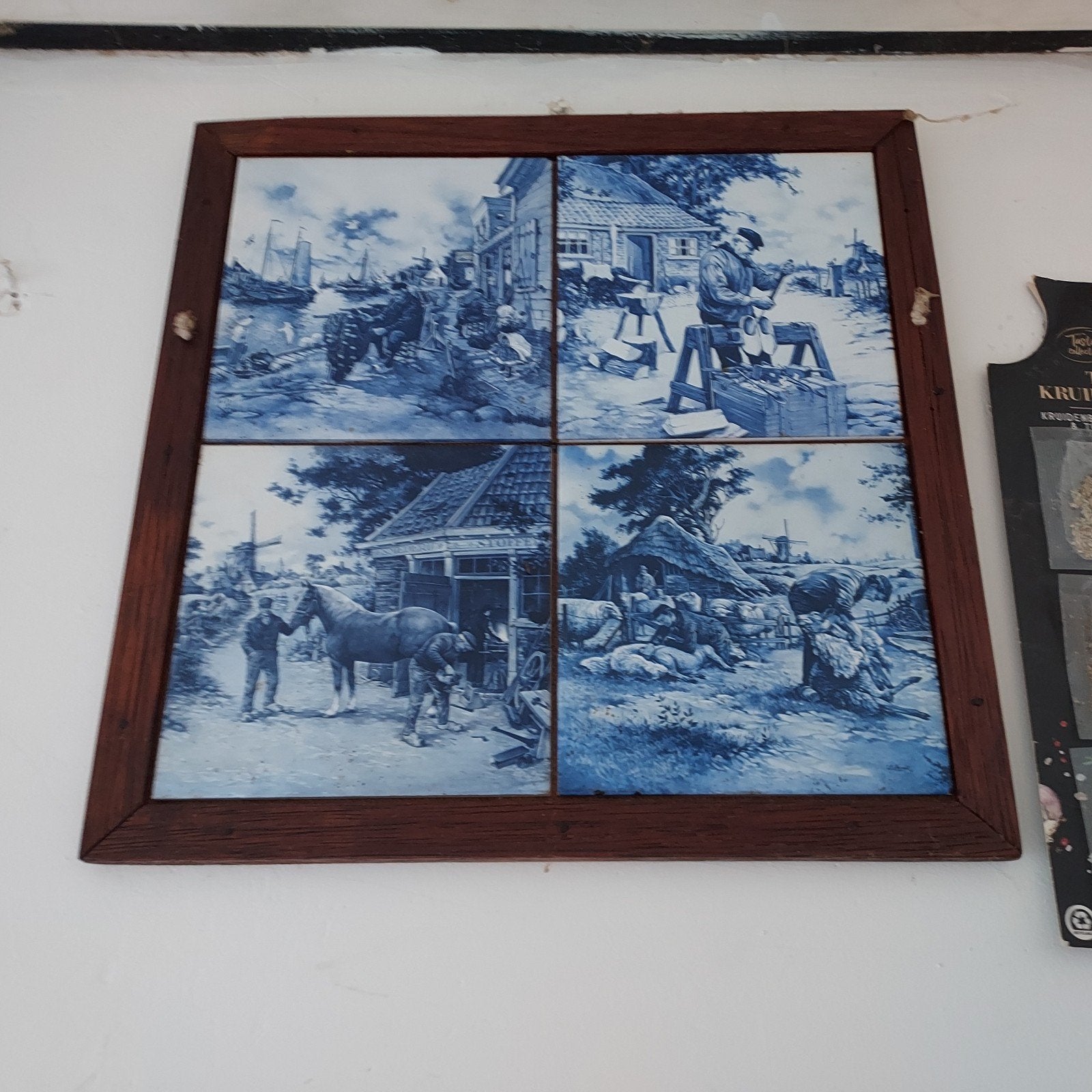 Delfts Blauw Tegeltableau met Hollandse Scènes, Ophalen