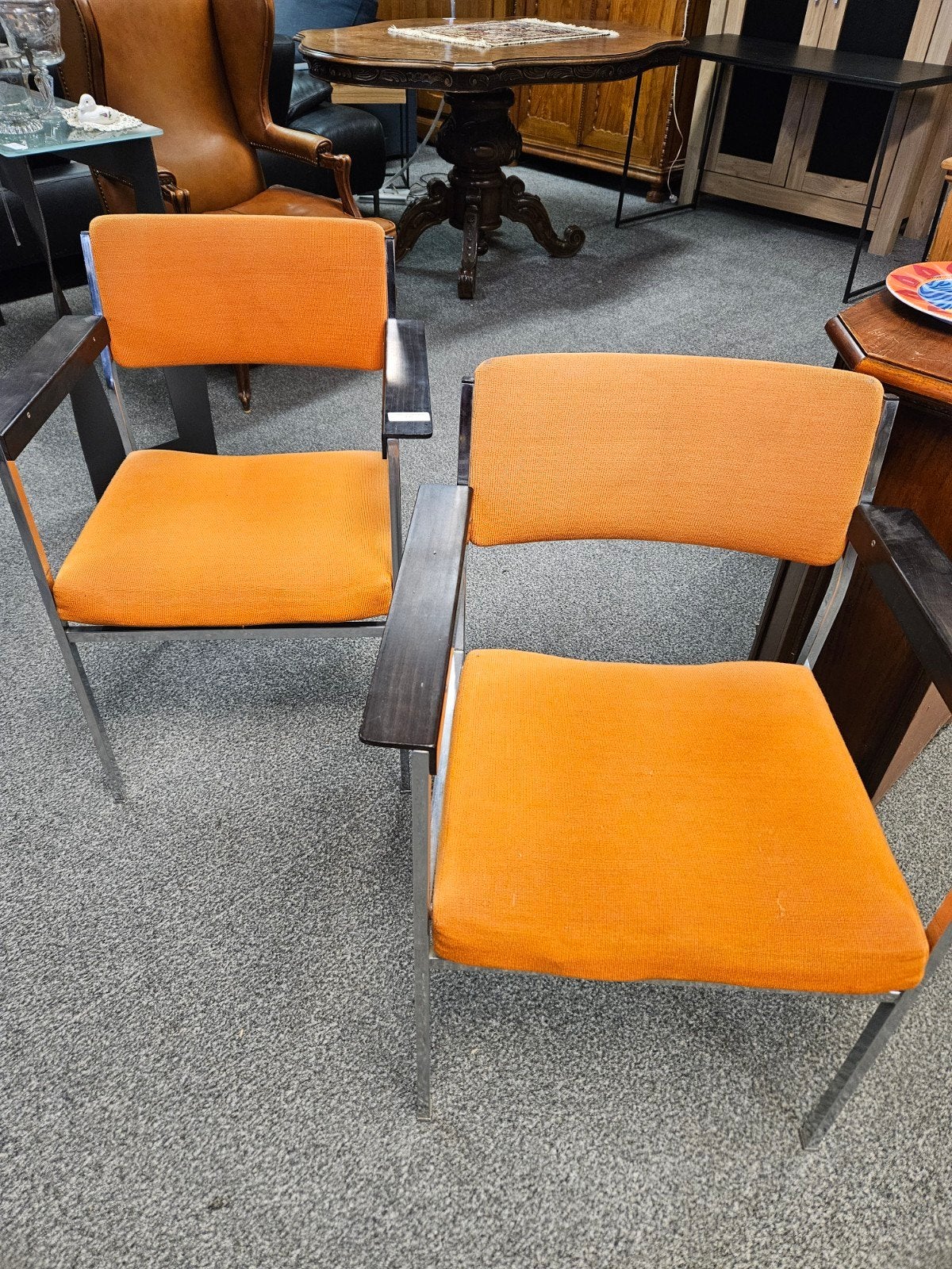 Set van 2 retro stoelen met oranje bekleding, Antiek en Kunst, Ophalen