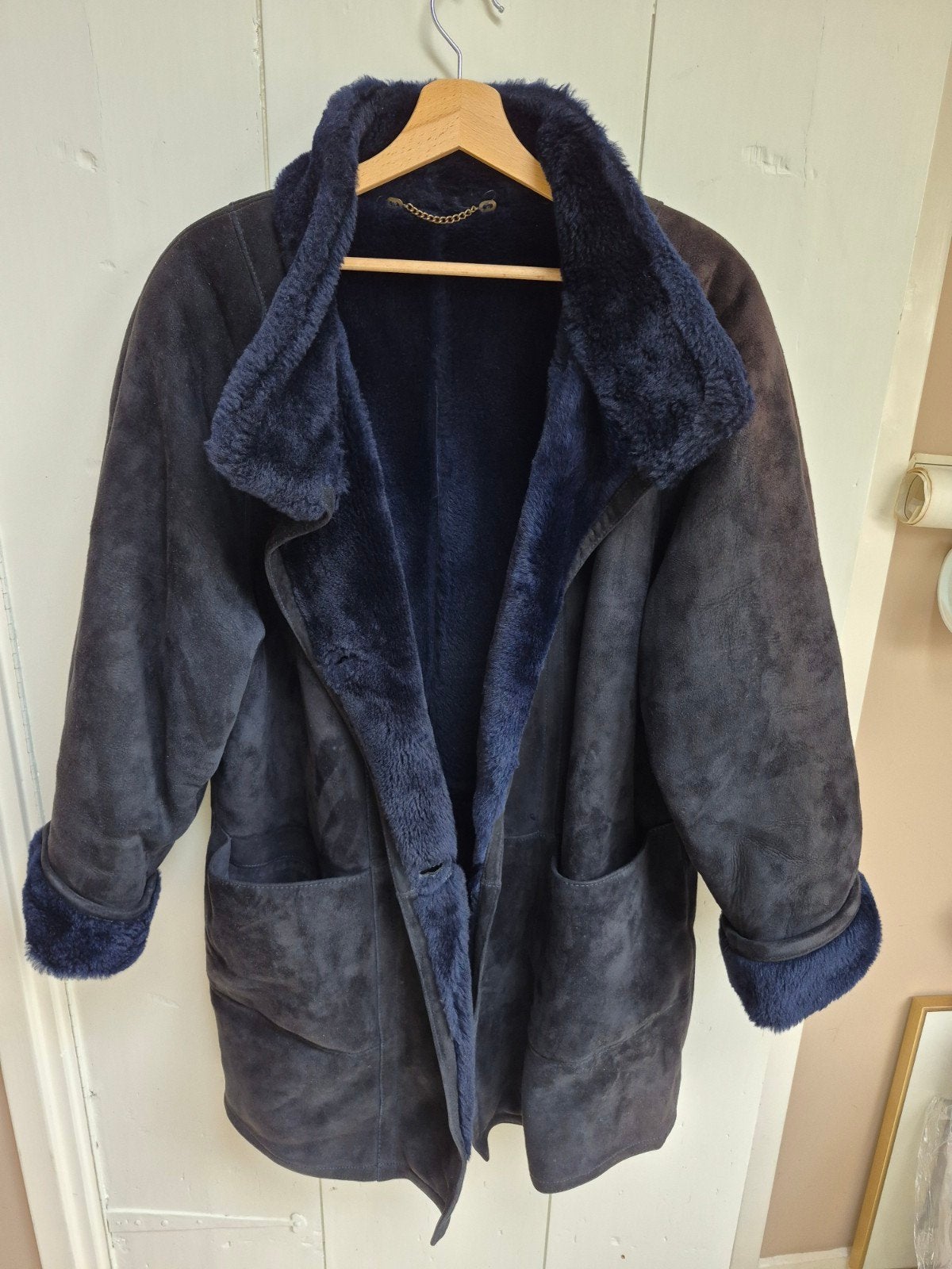 Donkerblauwe dames lammy coat maat 44, Ophalen of Verzenden, Maat 42/44 (L), Blauw
