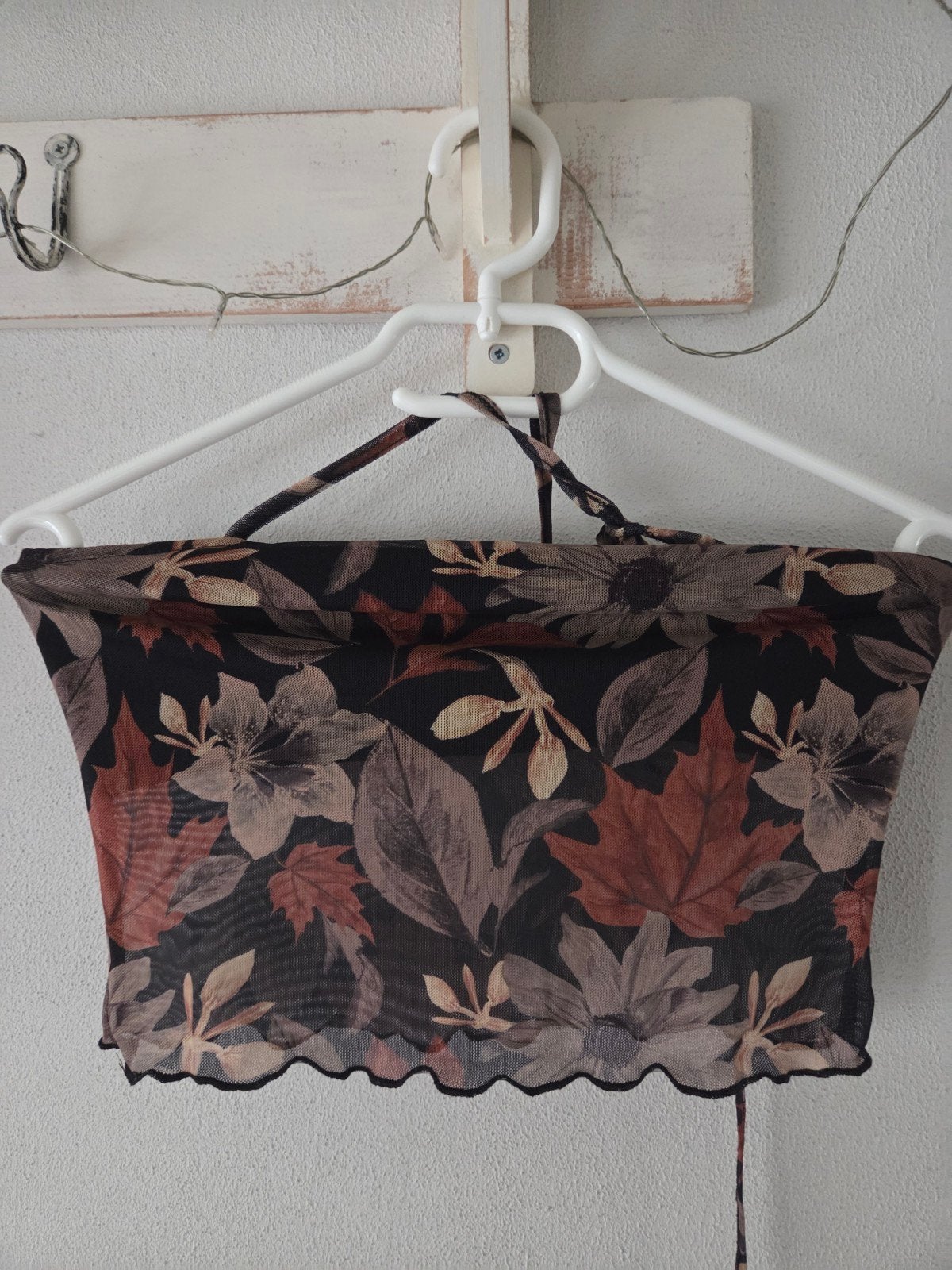 Bloemenprint haltertop - Zomerse mesh crop top, Kleding | Dames, Tops, Overige kleuren, Ophalen of Verzenden, Onbekend, Zo goed als nieuw