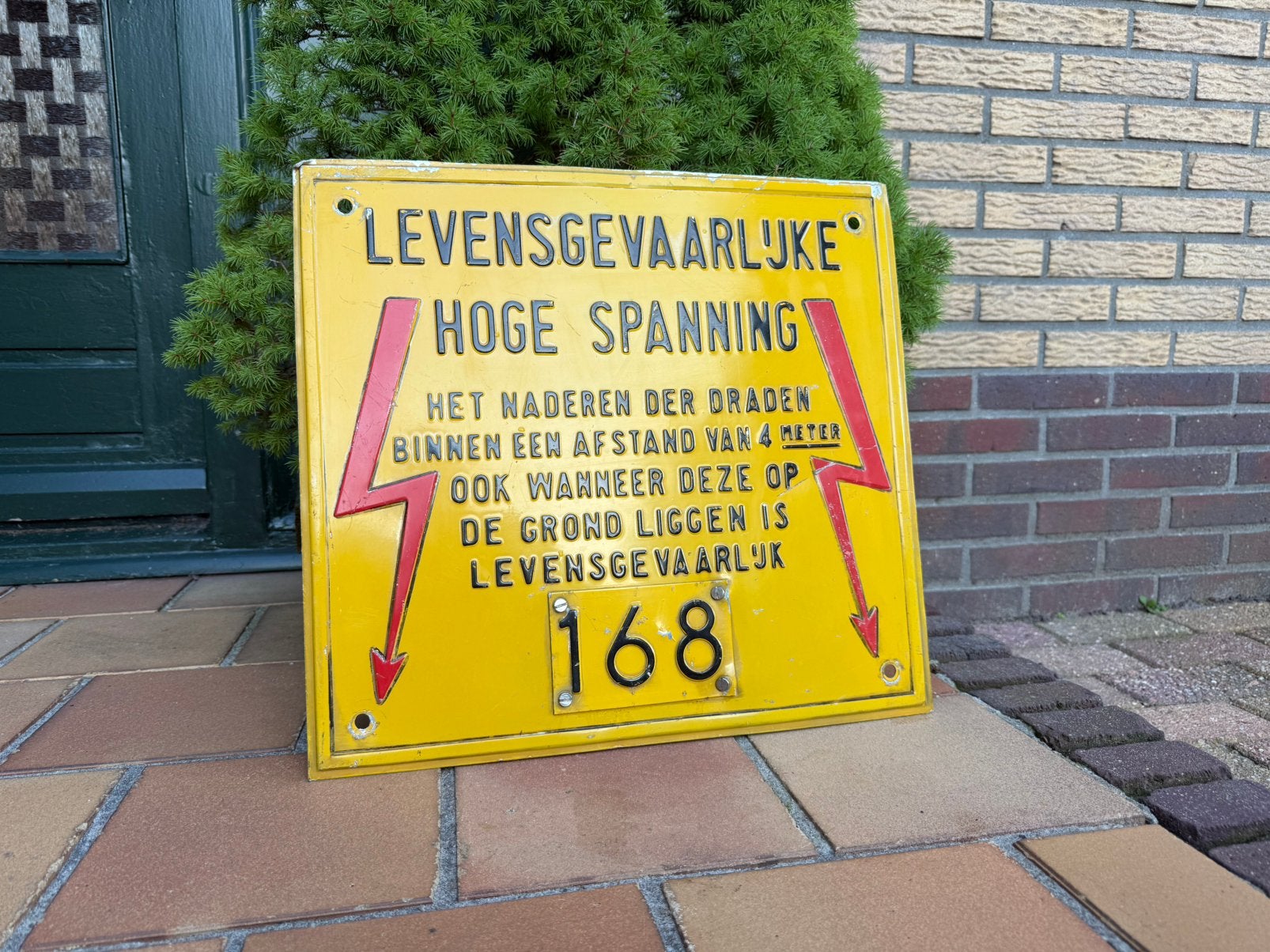 Oud blikken bord hoogspanning levensgevaarlijk hoge spanning, Ophalen of Verzenden
