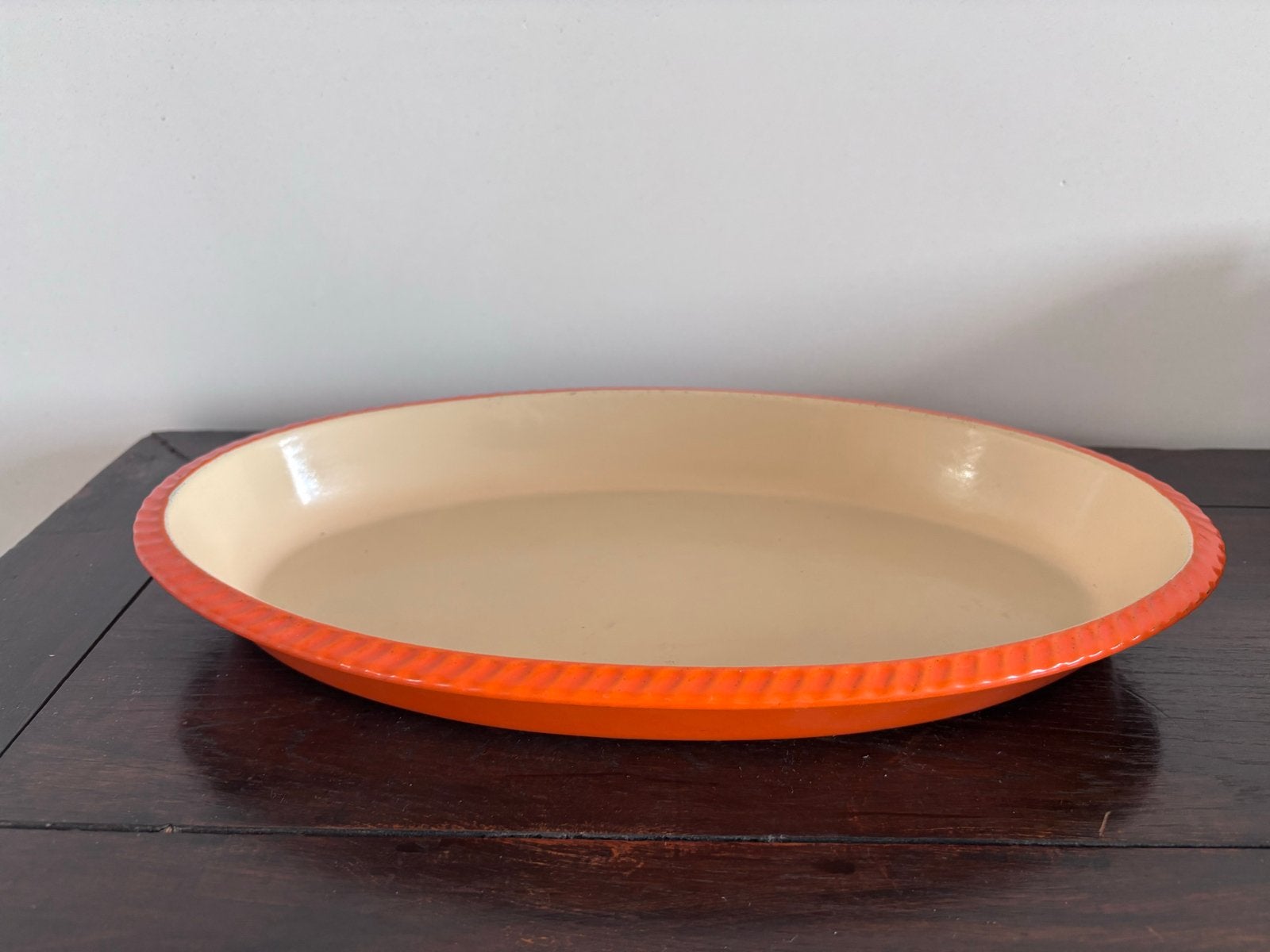 Gietijzeren Ovenschaal Ovaal Oranje Crème België, Ophalen of Verzenden, Huis en Inrichting