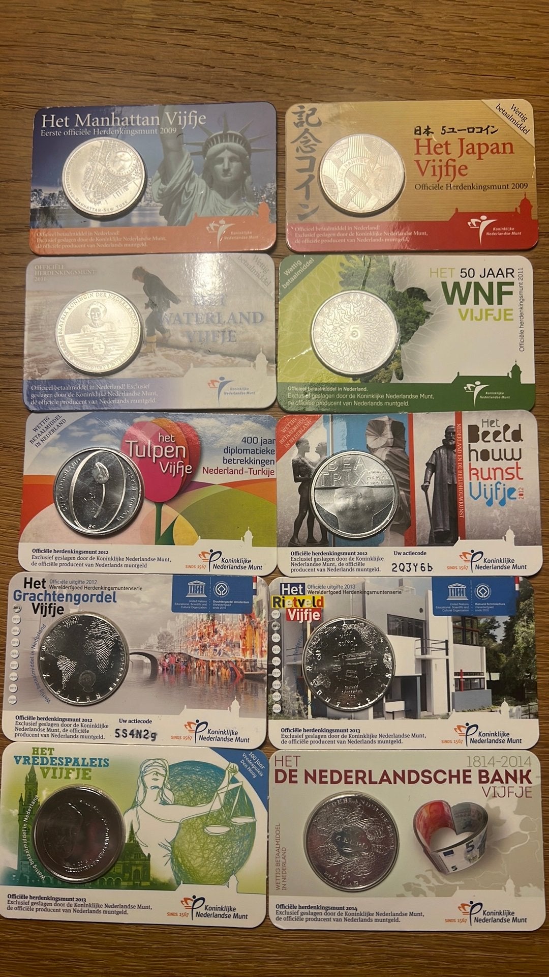 Vijfjes in coinkaart 5 euro in coin 10 stuks verzameling, Ophalen, Nederland, Munten