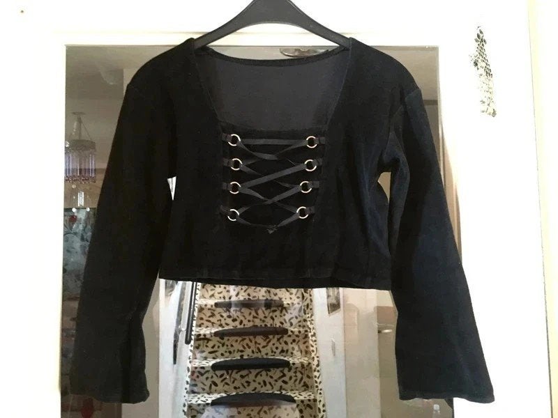 Leuk kort fluwelen truitje met touwtjes maat 36/38 nu 11,99€, Kleding | Dames, H&M, Zwart, Ophalen of Verzenden, Lange mouw