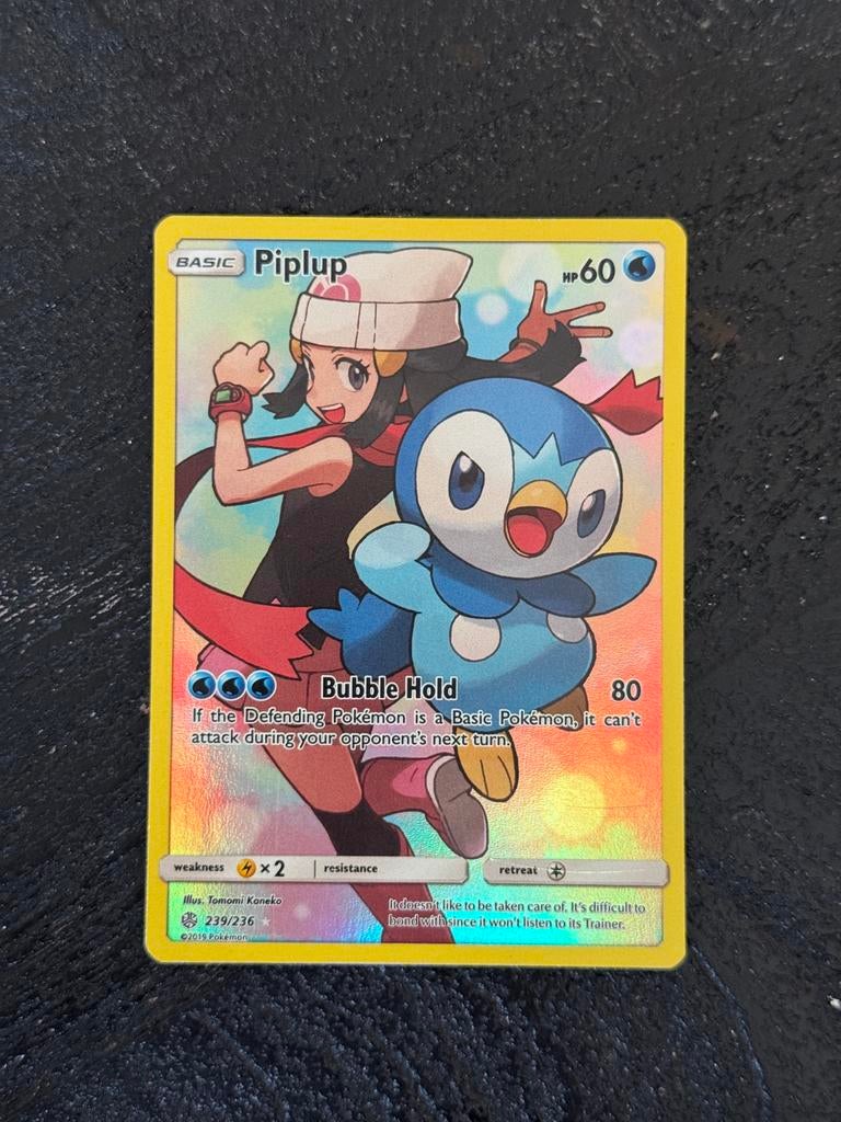 Zeldzame Piplup Full Art Secret Rare Cosmic Eclipse #239/236, Ophalen of Verzenden, Zo goed als nieuw