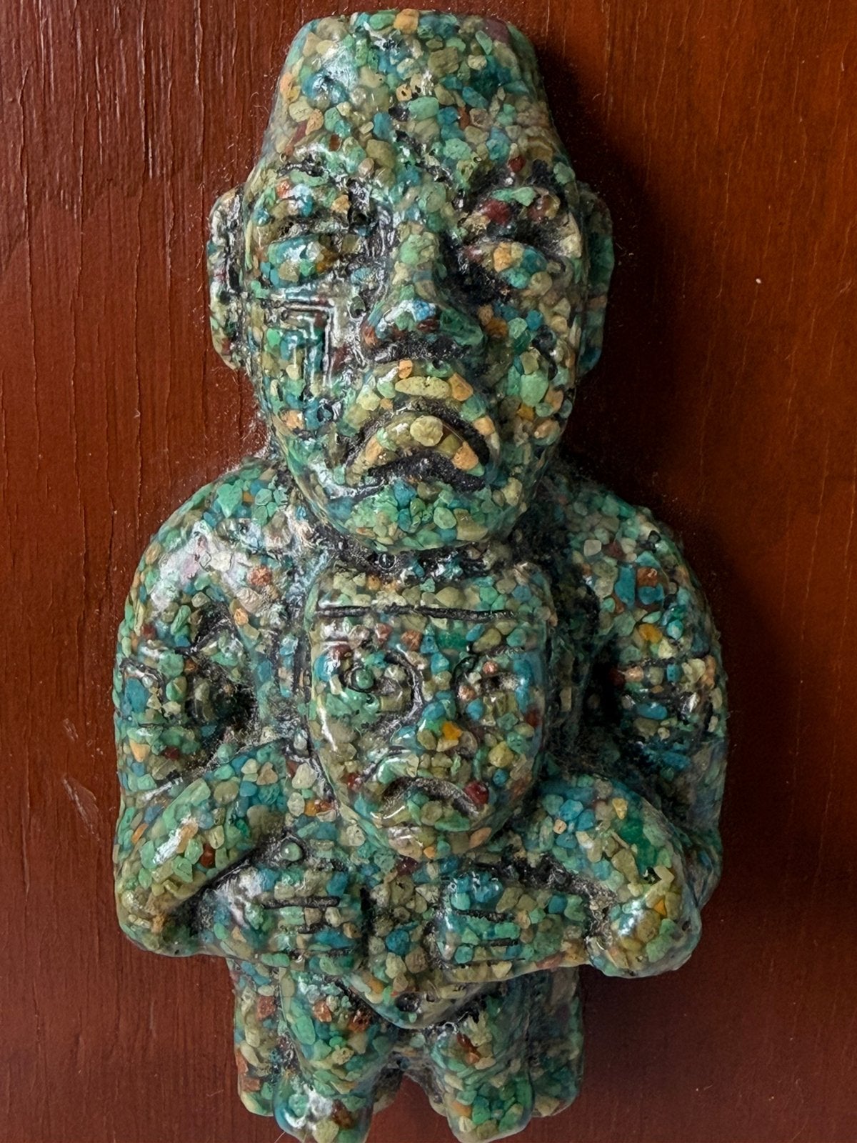 Maya Zarebski Azteken Mexico beeldje op hout, Steen/keramiek, Mexico, Handgemaakt, Ophalen of Verzenden