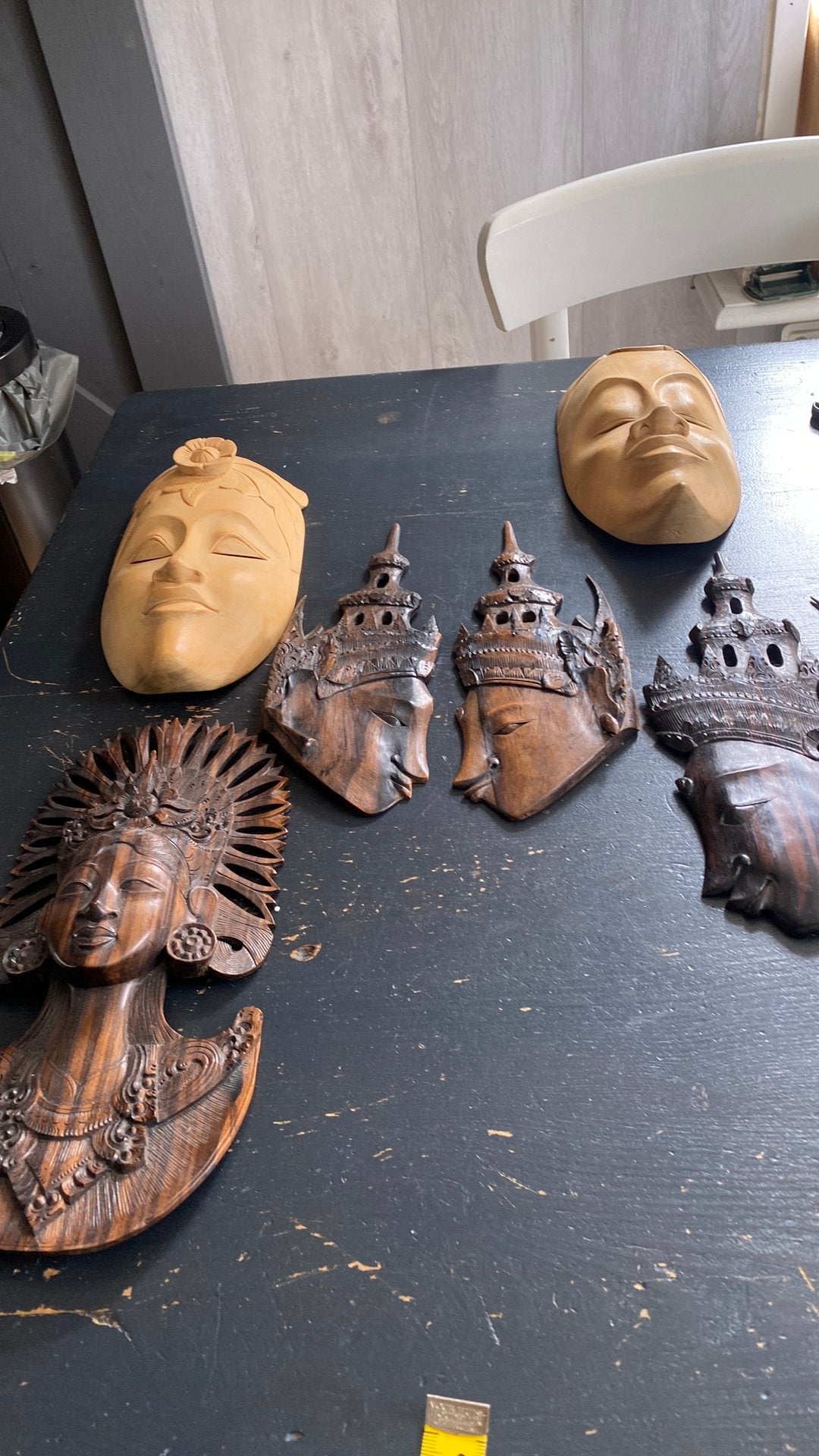 Lot van 6 houtsnijwerken  uit indonesie in goede staat, Ophalen of Verzenden