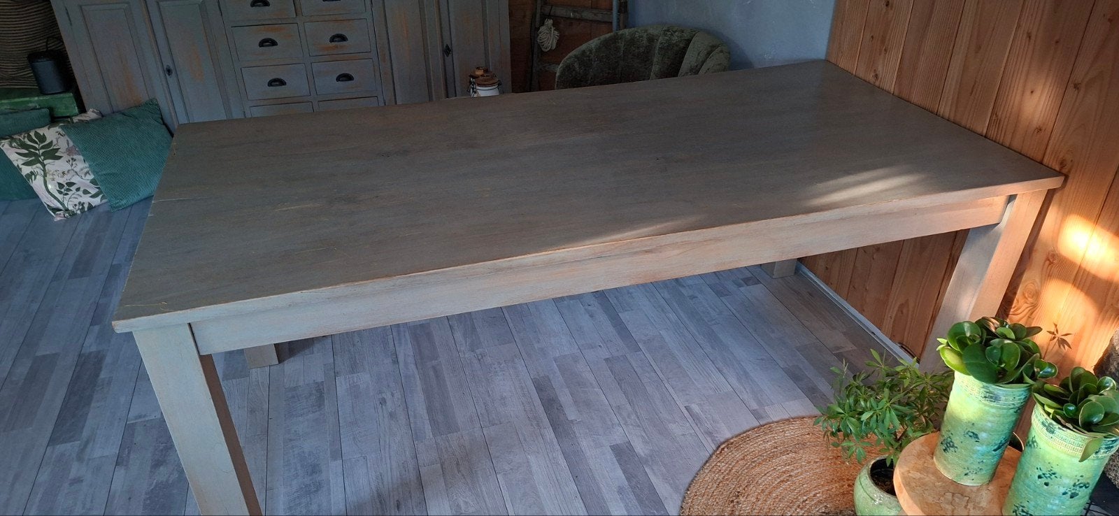 Robuuste teakhouten tafel, Ophalen, Gebruikt, Teakhout, 200 cm of meer